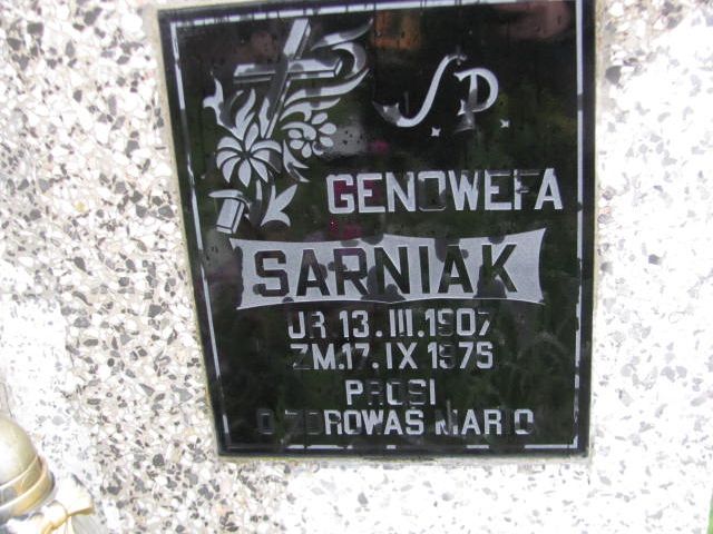 Genowefa Sarniak 1907 Raba Wyżna Podsarnie i Harkabuz - Grobonet - Wyszukiwarka osób pochowanych